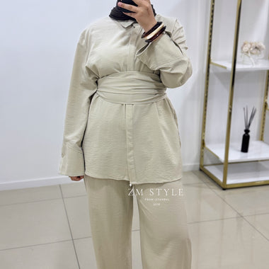 Ensemble pantalon effet lin