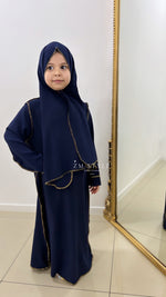 Abaya voile intégré enfant avec détails dorés