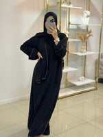 Abaya voile intégré avec détails dorés