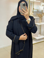 Abaya voile intégré avec détails dorés