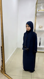 Abaya voile intégré enfant avec détails dorés