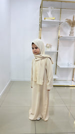 Abaya voile intégré enfant avec détails dorés