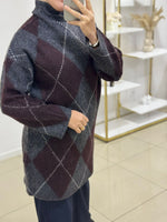 Pull à motif marron/gris