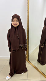 Abaya voile intégré enfant avec détails dorés