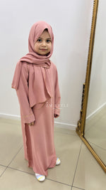 Abaya voile intégré enfant avec détails dorés