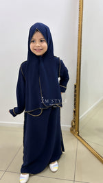 Abaya voile intégré enfant avec détails dorés