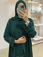 Abaya voile intégré avec détails dorés