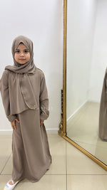 Abaya voile intégré enfant avec détails dorés