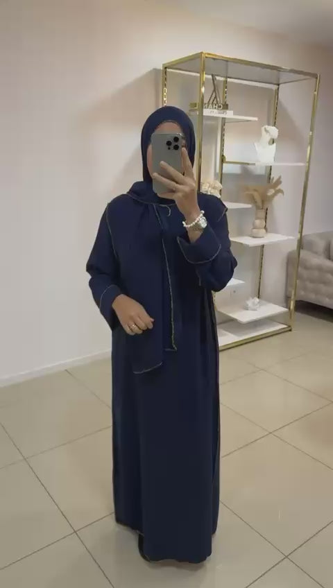 Abaya voile intégré avec détails dorés